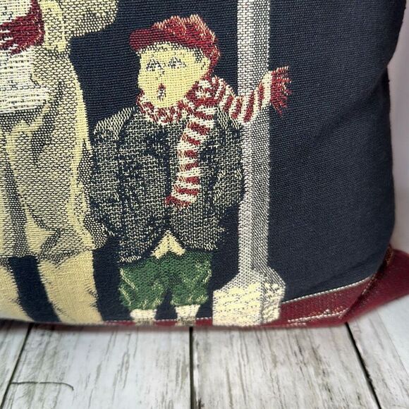 Vintage Jacquard Loomed Tapestry Panel Three Christmas Carolers Pillow - Picture 4 of 6